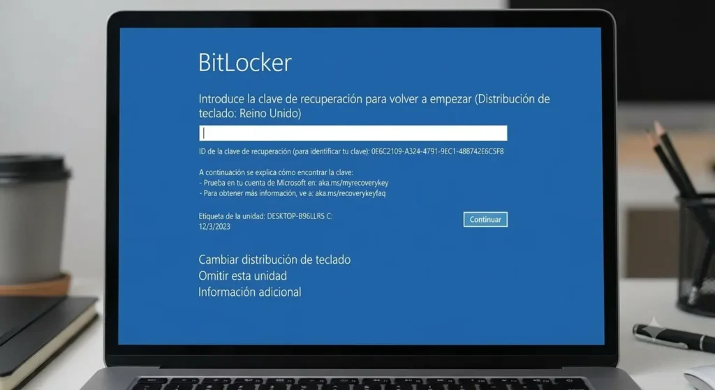 Pantalla de BitLocker pidiendo la clave de recuperación